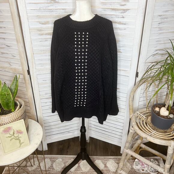 SOFT SURROUNDINGS Women's PLUS 2X Noemi Cable Knit Sweater Pearl Embossed Black - Picture 3 of 13